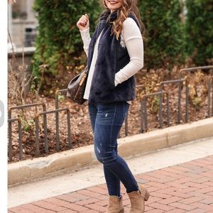 J. Crew Navy Blue Faux Fur Vest